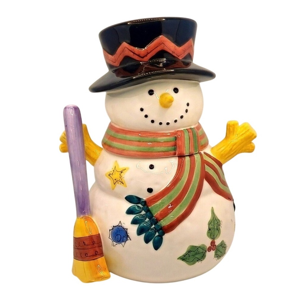 Sango The Sweet Shopp Christmas Snowman Glass Cookie Jar 11"